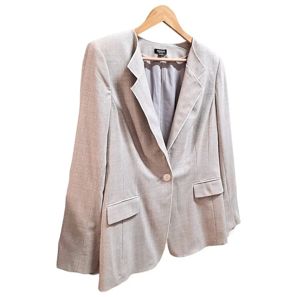 Worth NY Wool One Button Closure Heather Dove Gray Blazer Plus Size 16
